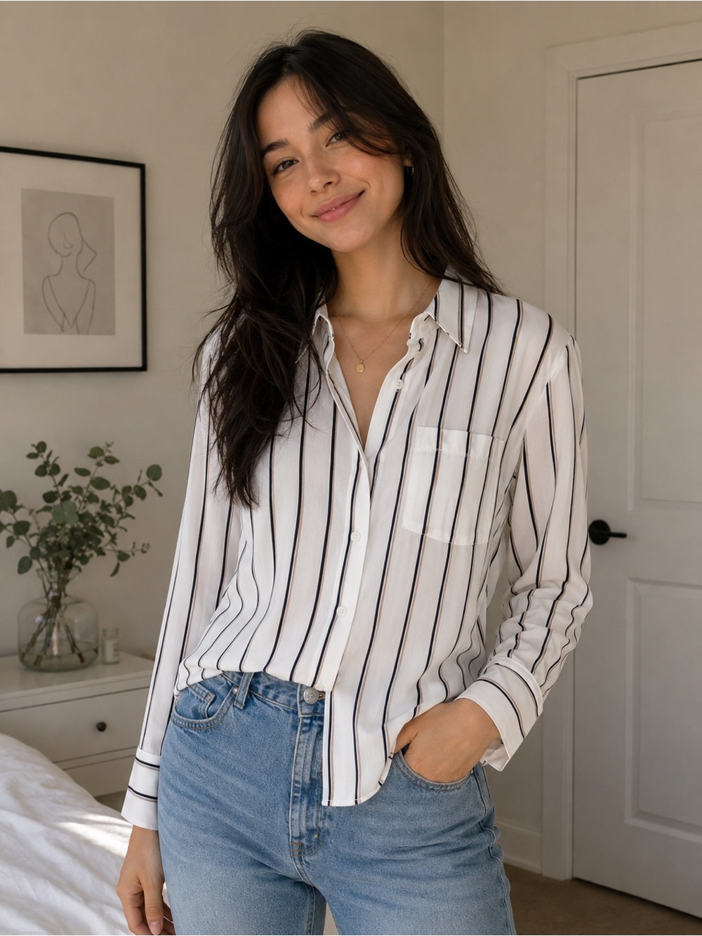NWOT 2 Toned Striped Button Down Blouse | Size XS